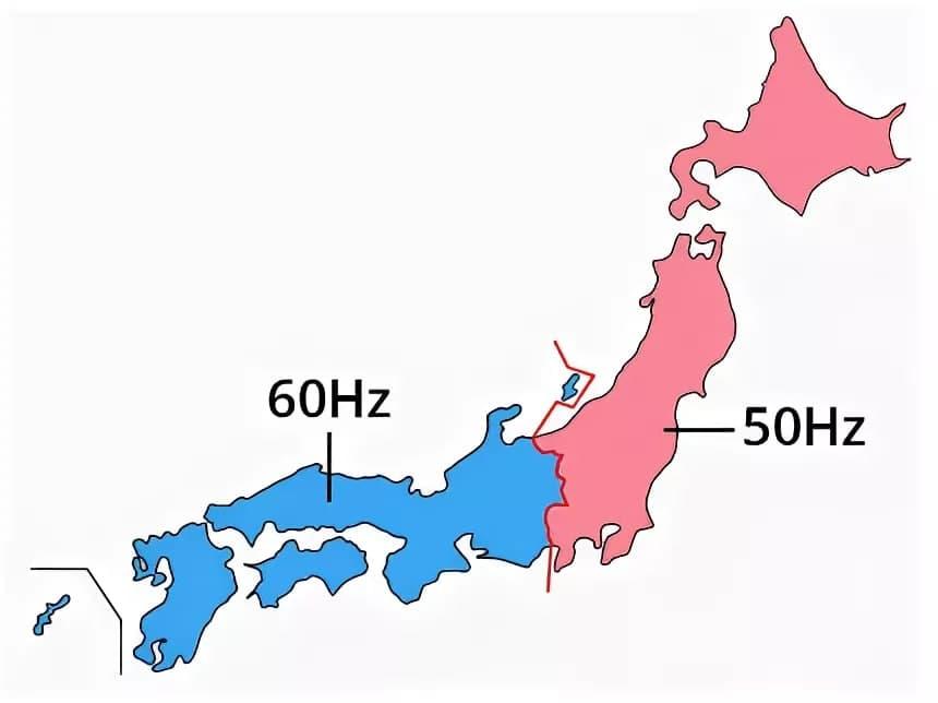 Карта Японии 50 Гц и 60 Гц